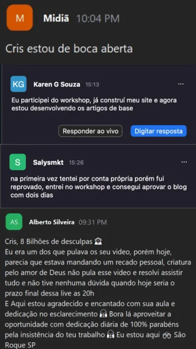 Karen e Saly — aprovação após Workshop